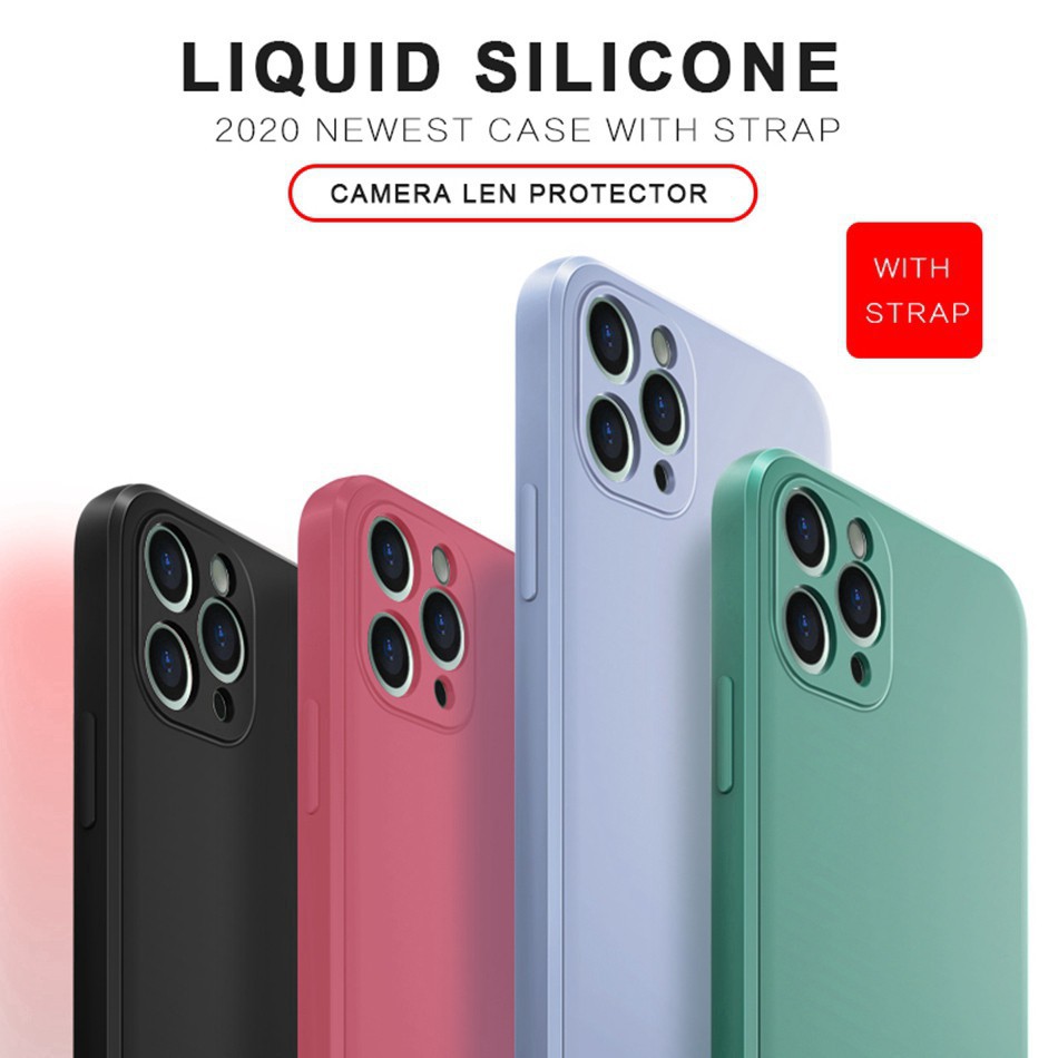 Ốp lưng điện thoại dẻo màu trơn kèm dây đeo tay cho iPhone / X / Xs / Xr / Xs Max/ 11/ 11Pro/ 11ProMax  tphcm