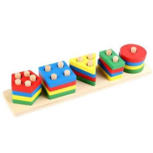 Đồ chơi thả hình 5 trụ thanh ngang mẫu 2 giáo cụ Montessori cho bé