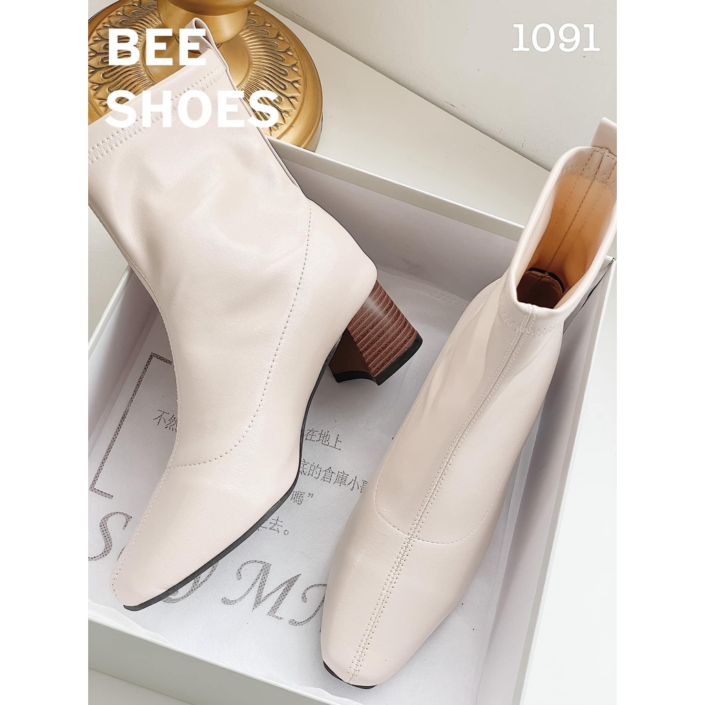 BEESHOES - BOOT NỮ  DA MỀM MŨI VUÔNG - BOOT NỮ GÓT ĐẾ TRỤ CAO 5CM CÓ SẴN MÀU ĐEN - KEM  201091