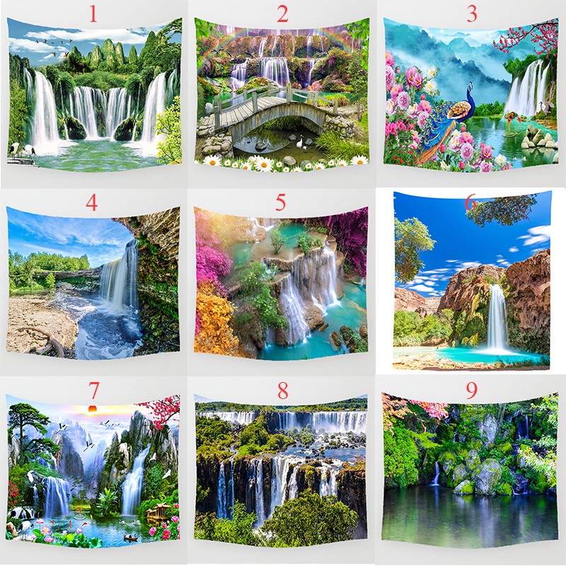 Thảm Treo Tường Trang Trí Nội Thất 150cm X 130cm In Hình Thác Nước Độc Đáo