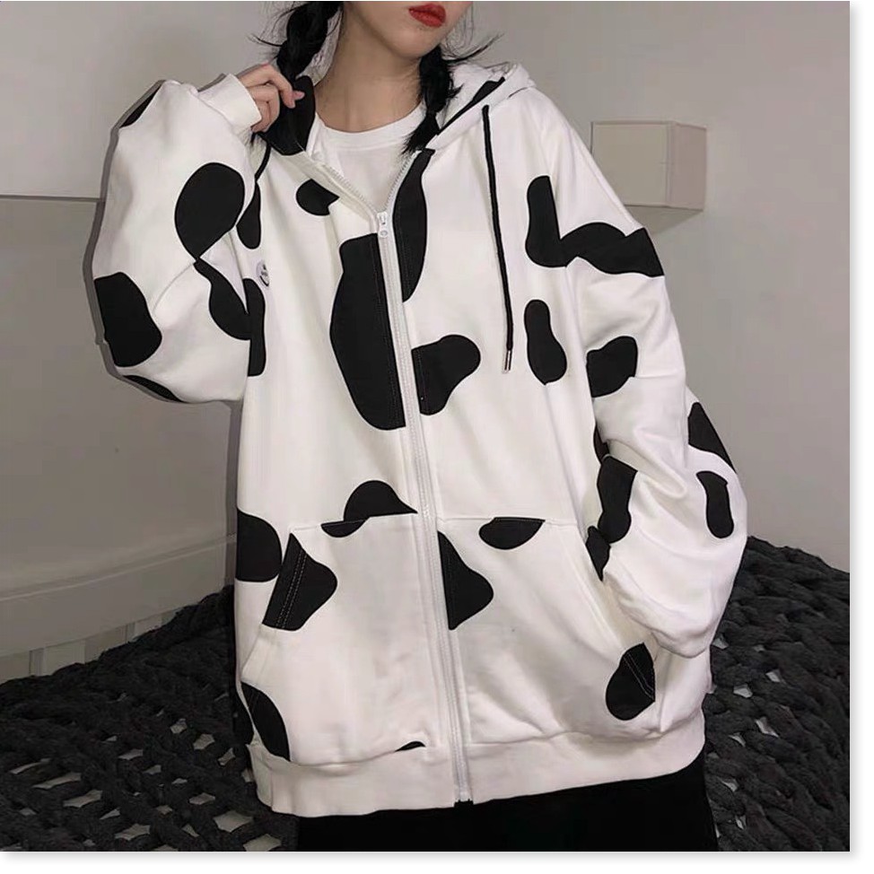 ÁO KHOÁC HOODIE BÒ SỮA SIÊU CUTE CO DÂY KÉO CÓ NÓN FO,M RỘNG VLTN | BigBuy360 - bigbuy360.vn