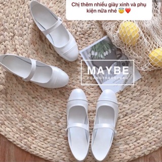 (Sẵn 36/37/38) Giày Maybe Lolita guốc trắng cao gót
