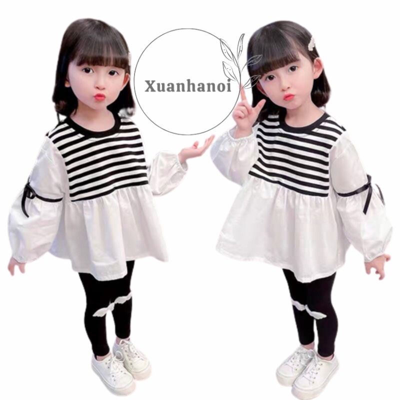 Bộ đồ bé gái dài tay dáng babydoll thụng và quần legging XHN1031