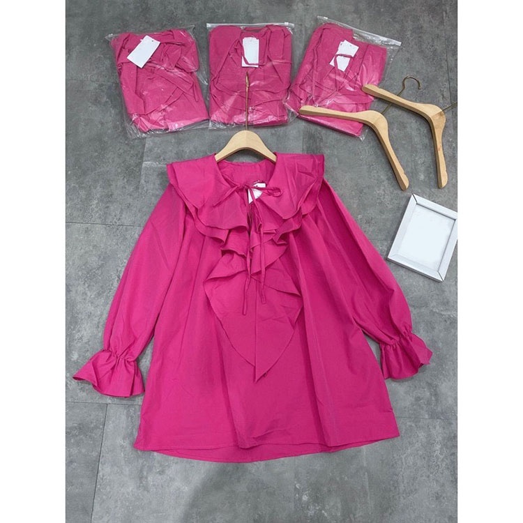 Đầm sơ mi nữ cổ bèo dáng suông Váy dài tay cổ tim đơn giản | BigBuy360 - bigbuy360.vn