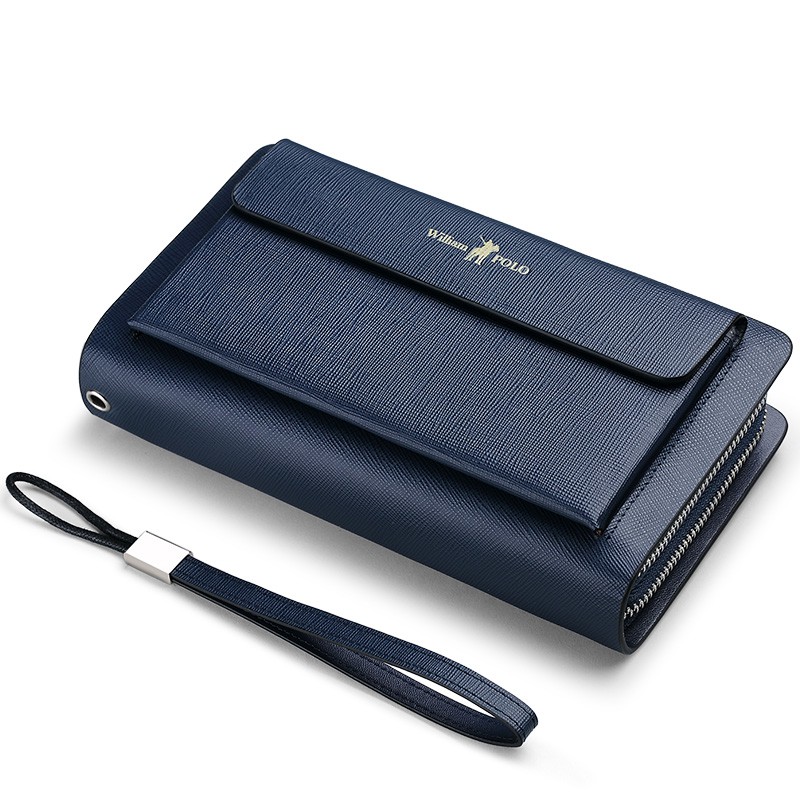 Ví nam cầm tay cao cấp William Polo 312 Clutch 2 khoá da bò vân safiano-Bảo hành 12 tháng