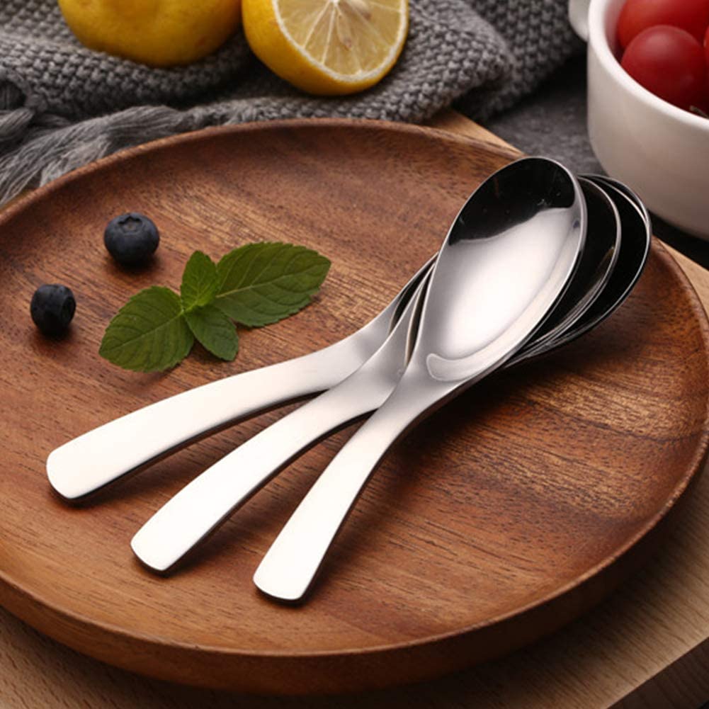 Muỗng súp bằng thép không gỉ tay cầm ngắn mini màu bạc dùng ăn tối/ uống trà/ cà phê