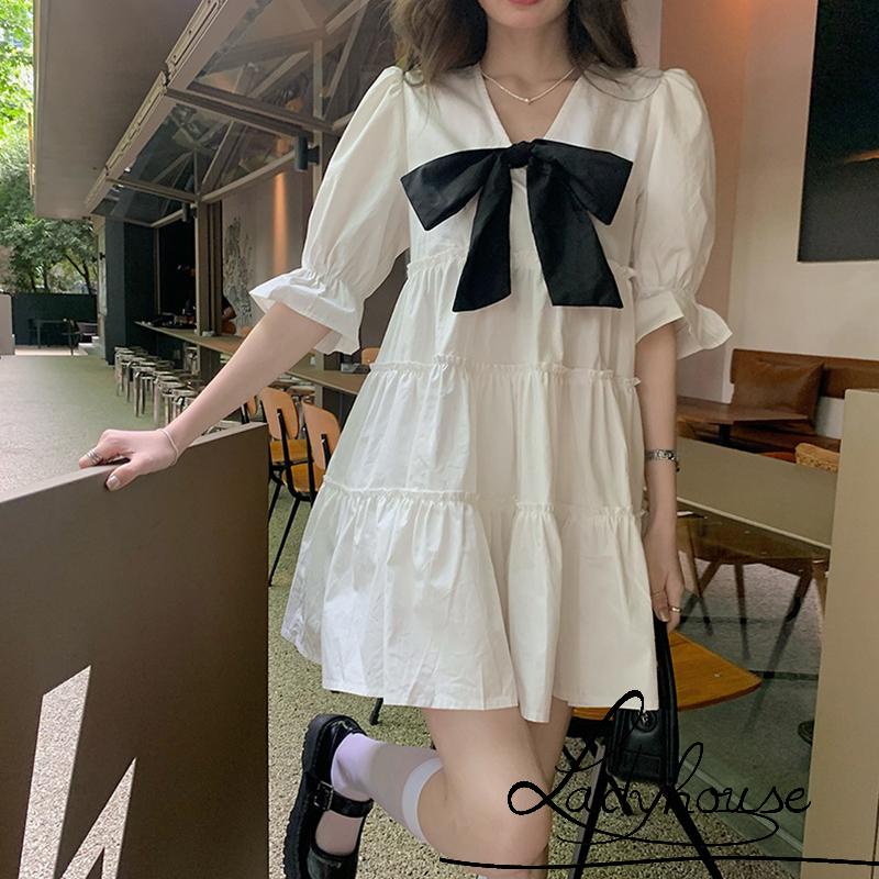 Đầm Dài Đến Khuỷu Tay Có Thắt Nơ Xếp Ly Trang Trí Cho Nữ