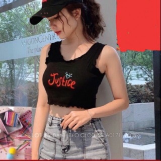 Áo croptop cuốn biên thêu chữ JuShce