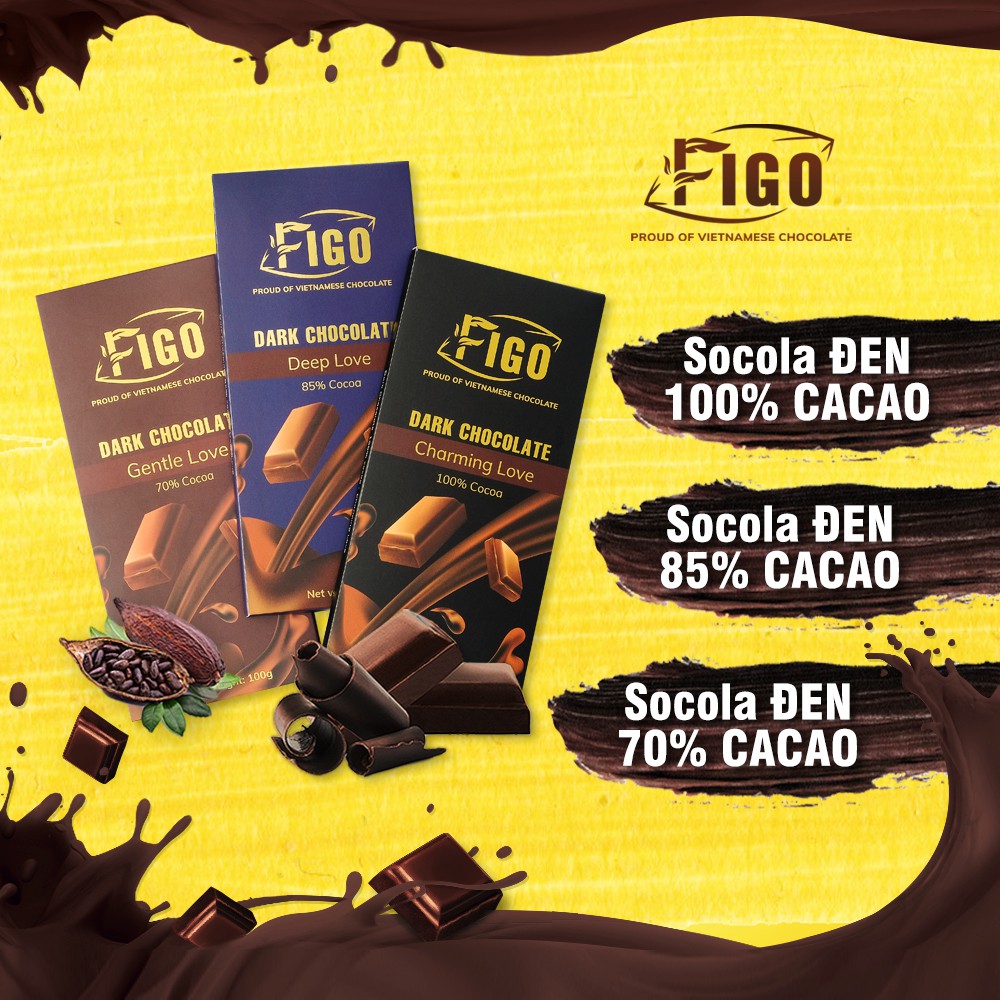 [VỊ ĐẮNG DỄ ĂN- HỘP 100G] Kẹo socola đen đắng 70% cacao ít đường 100g FIGO, thực phẩm ăn kiêng