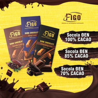 Combo 3 HỘPSocola đen 100% cacao, 85% cacao, 70% cacao Figo 50g