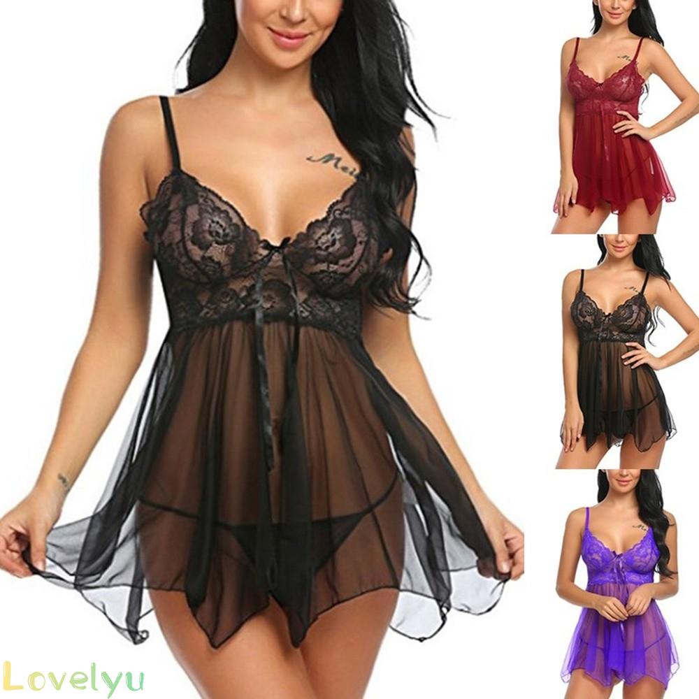 【LOVELYU】Women Mesh Chemise Nightie Nightdress Lingerie Club Bodysuit Dress Nightie【Good Quality】