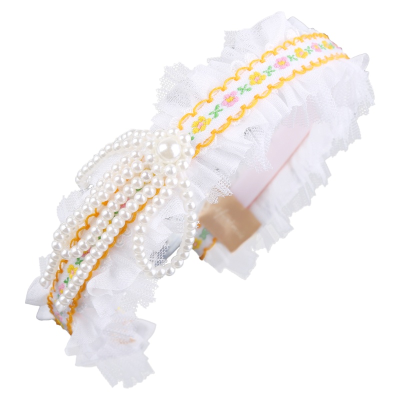 Flgo Kẹp Tóc Vải Lưới Phối Ren Đính Ngọc Trai Giả Thắt Nơ Xinh Xắn Cho Bé Gái