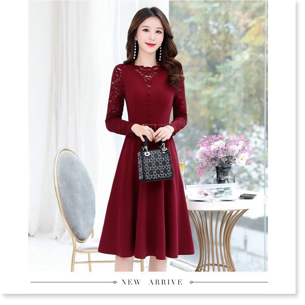 Đầm poly 2 da phối ren tay dài cực sang trọng , tôn dáng cho các nàng KOKO MI STORE