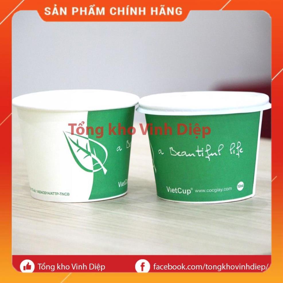 Set 50 cốc giấy tô bát giấy 12oz 360ml dùng 1 lần đựng cháo, chè, kem, đồ ăn nóng lạnh