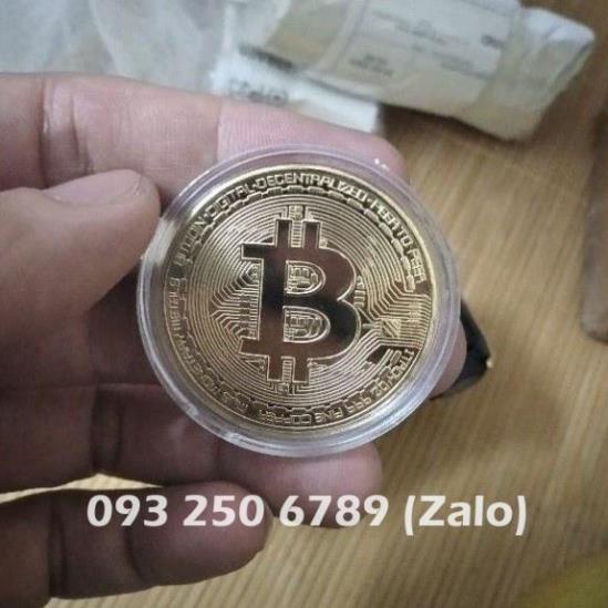 SẴN HÀNG Đồng xu may mắn Bitcoin Mạ vàng 24 + Hộp nhựa đi kèm