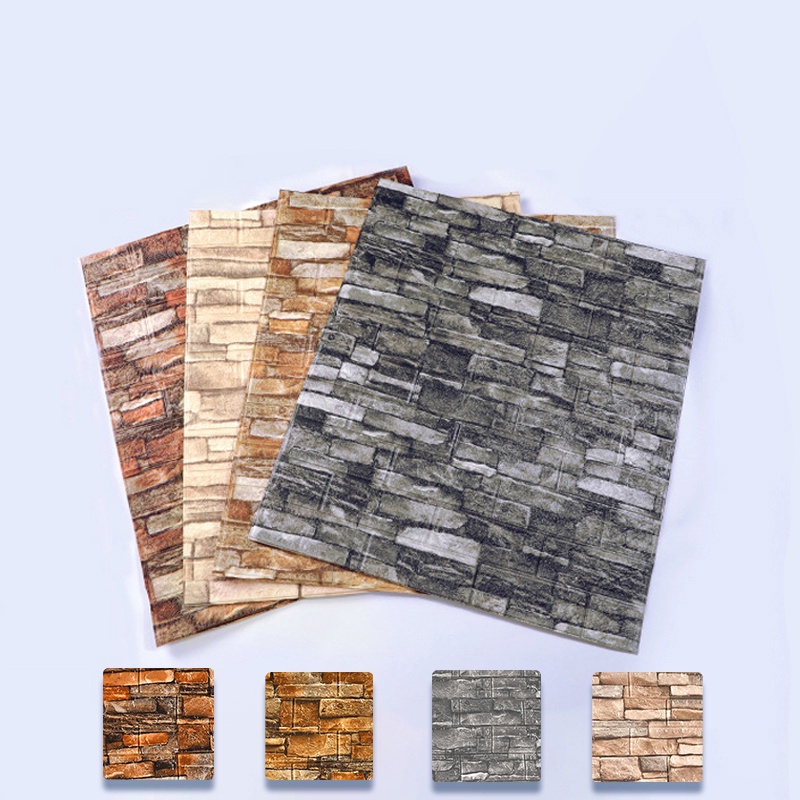 Miếng Dán Tường Mặt Kính Hình Gạch Ba Chiều 3D Chống Thấm Nước Phong Cách Retro DIY