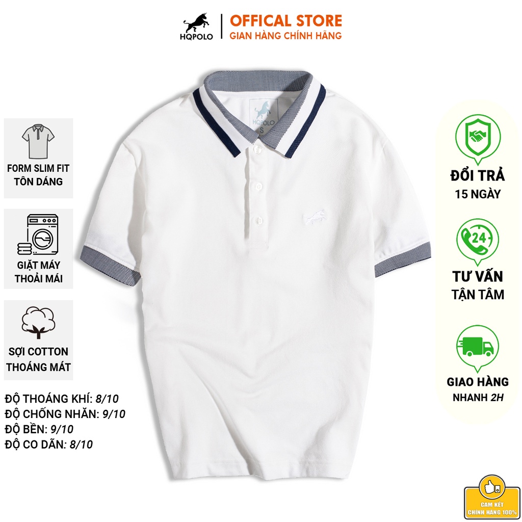 Áo thun Polo nam trắng phối cổ bẻ vải cá sấu Cotton CVC xuất xịn, chuẩn form, sang trọng, trẻ trung và tinh tế - HQPOLO
