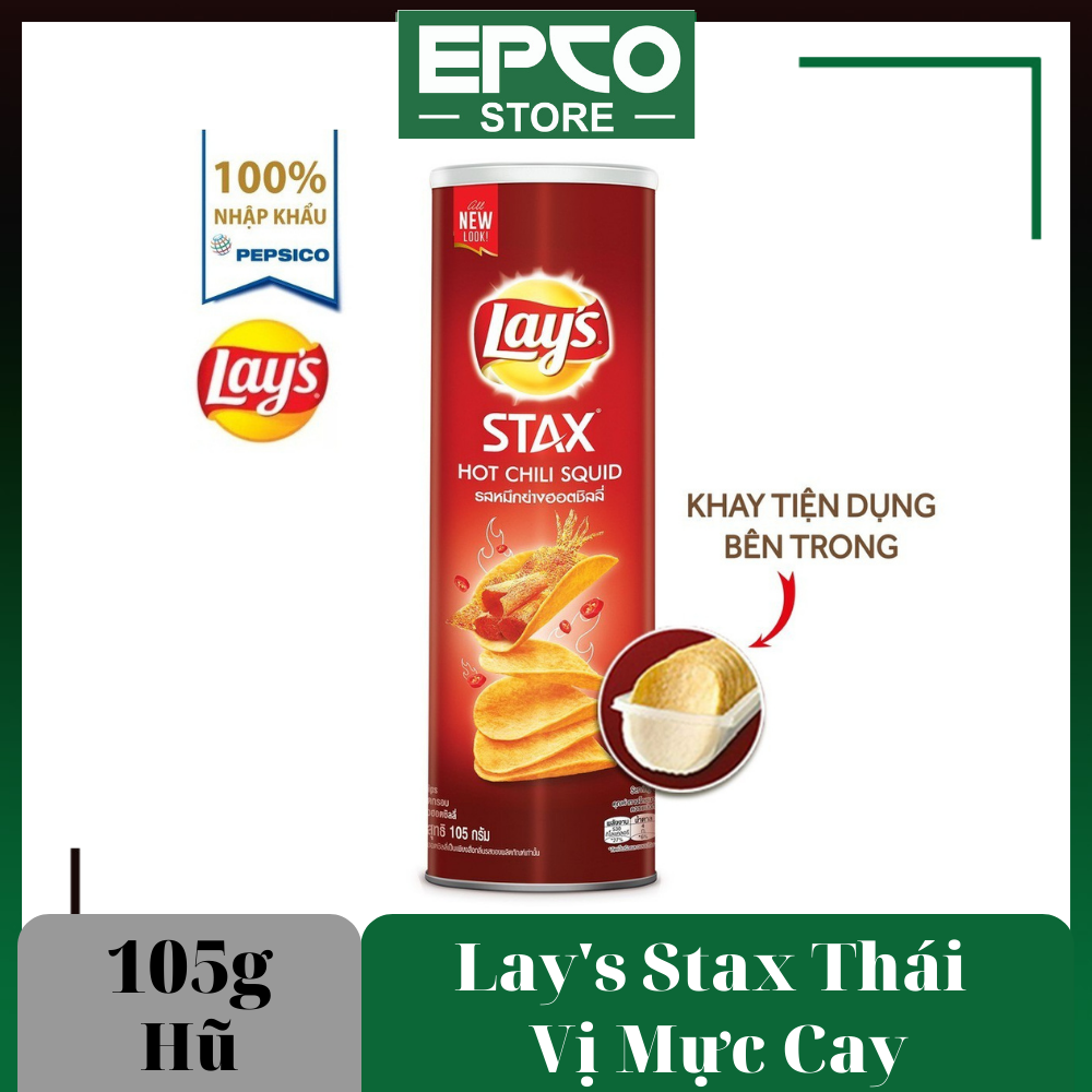 Bánh Snack Khoai Tây Miếng Lay's Stax Thái Vị Mực Cay Hộp 105g