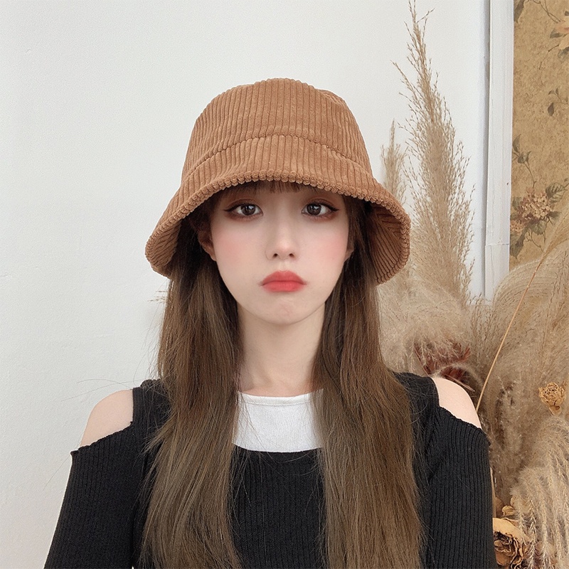 Mũ Bucket Nhung Kẻ Phong Cách Thời Trang Thu Đông Hàn Quốc Dành Cho Nữ