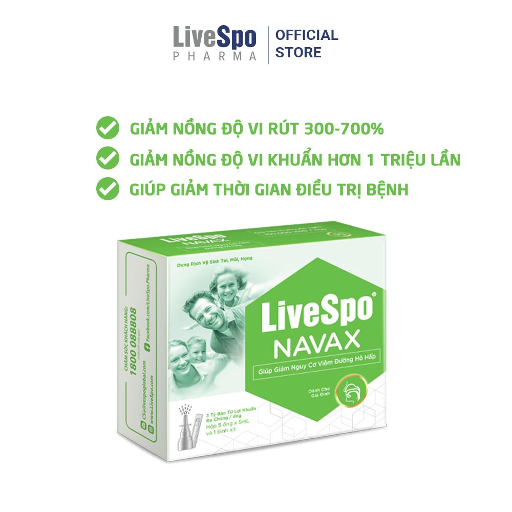 Bình xông xịt mũi - nước muối sinh lý bào tử lợi khuẩn LiveSpo Navax Family - Làm sạch và thông đường hô hấp 5 ống x 5ml