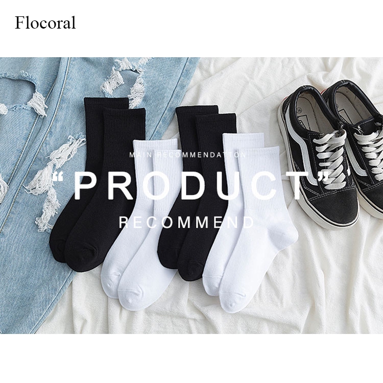 Vớ cổ thuyền cotton màu trắng/ đen thể thao chạy bộ thường ngày mùa thu Hàn Quốc