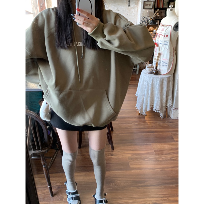 Áo hoodie tay dài có mũ trùm đầu phong cách Hàn Quốc thời trang mới dành cho nữ