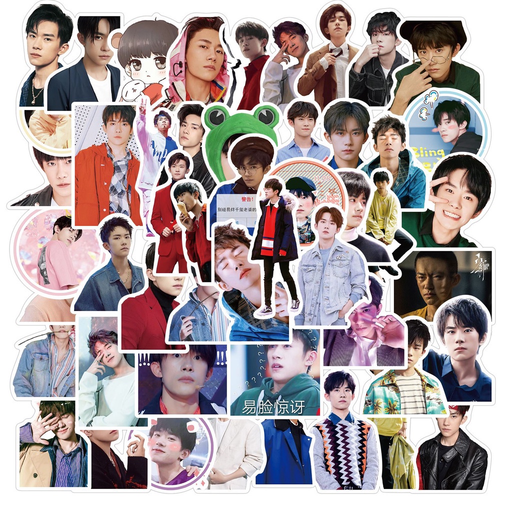 Set 50 miếng dán trang trí sổ tay/nhật ký hình hoạt hình Wang Yibo Xiao Zhan Lisa DIY