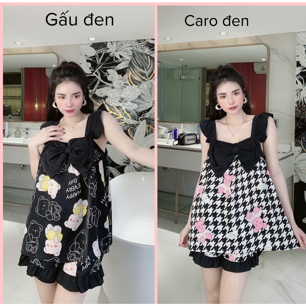 Bộ Đồ Mặc Nhà Đồ Ngủ Nữ Pyjama Bộ Quần Áo Nữ Mùa Hè Hai Dây Lụa Satin Cao Cấp Từ 40-60 kg