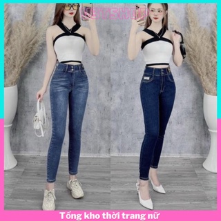 FREESHIP_Quần jean dáng ôm, quần bagy cạp cao 2 cúc sẵn hàng tại shop_ ảnh thật