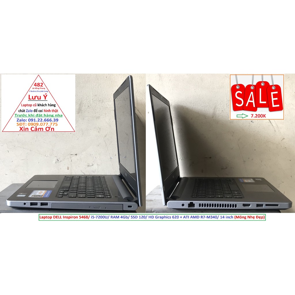 Laptop DELL Inspiron 5468/ i5-7200U/ RAM 4Gb/ SSD 120/ HD Graphics 620 + ATI AMD R7-M340/ 14 inch (Mỏng Nhẹ Đẹp) | BigBuy360 - bigbuy360.vn