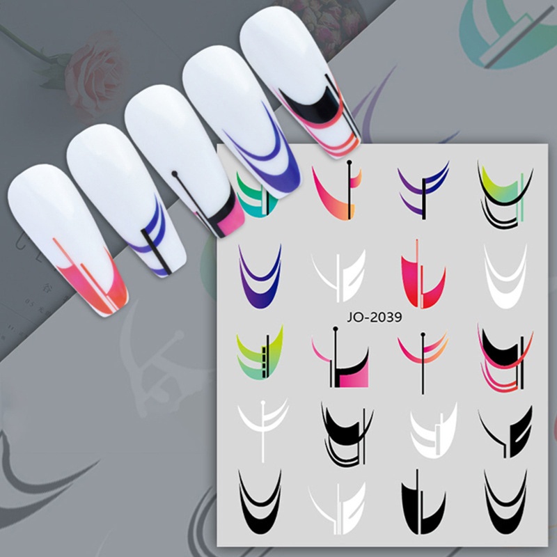 Youyo Set 12 Miếng Dán Móng Tay Tự Dính Họa Tiết Đường Kẻ Kiểu Pháp Hình Học