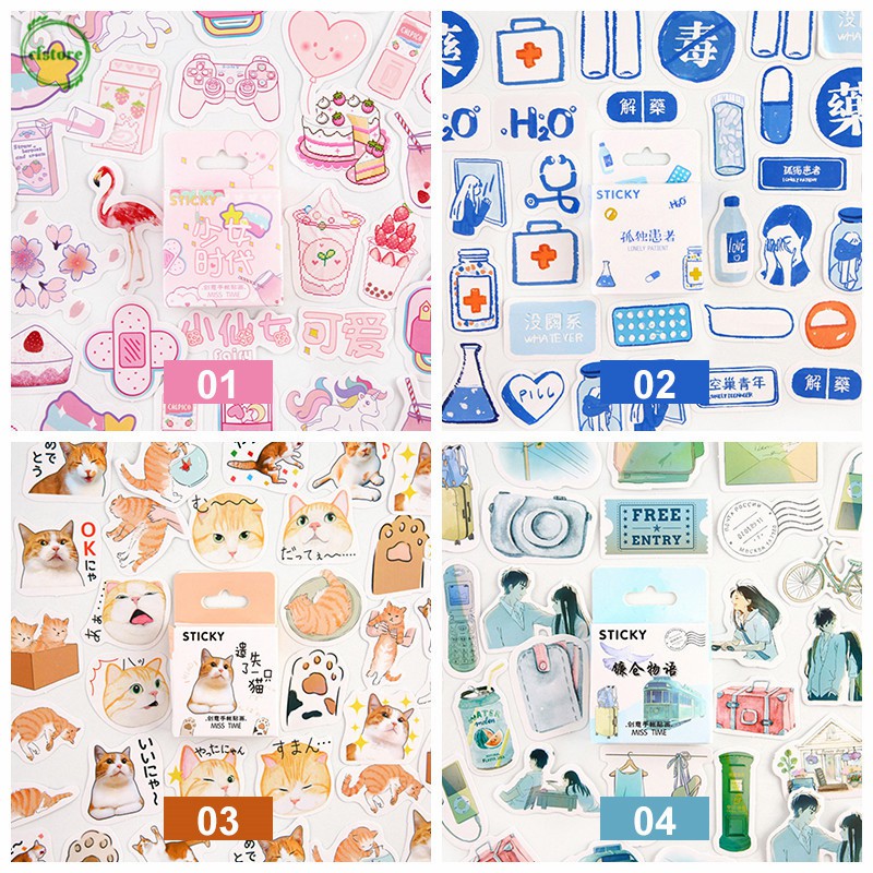 Bộ 46 sticker trang trí album sổ tay DIY thiết kế nhã nhặn