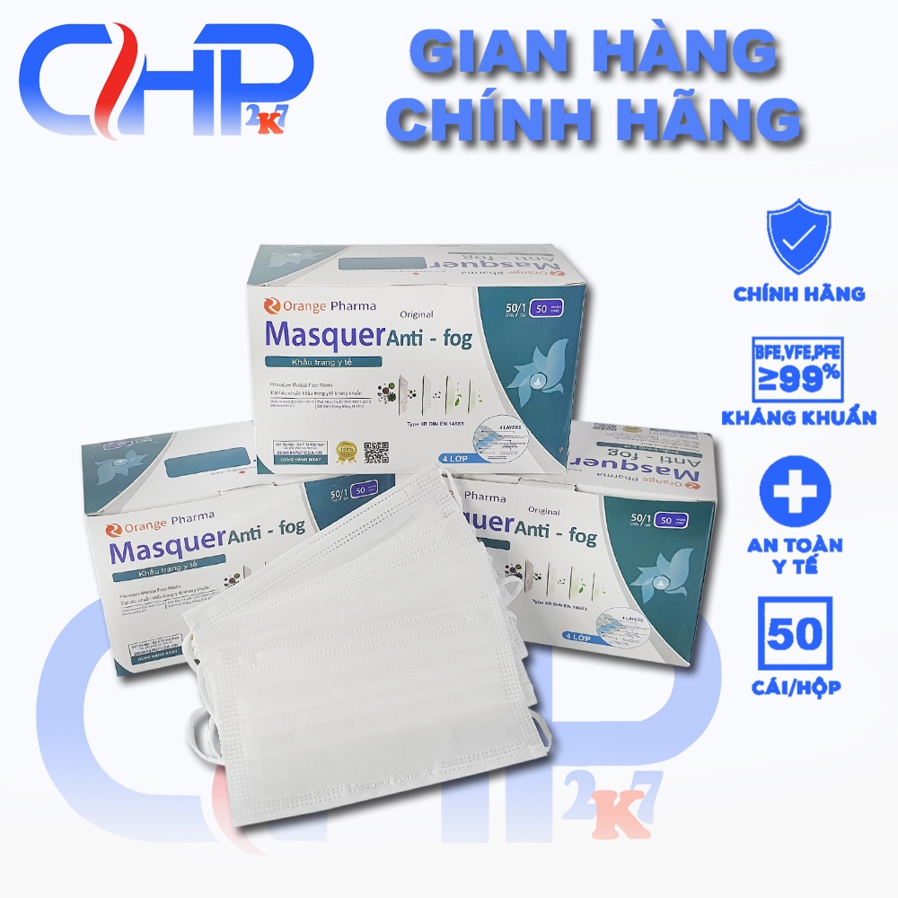 (ktyt Trắng) Hộp khẩu trang y tế 4 lớp kháng khuẩn màu Trắng quai ngoài 50 cái