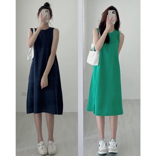 V0562 Váy midi linen xẻ tà Audrey