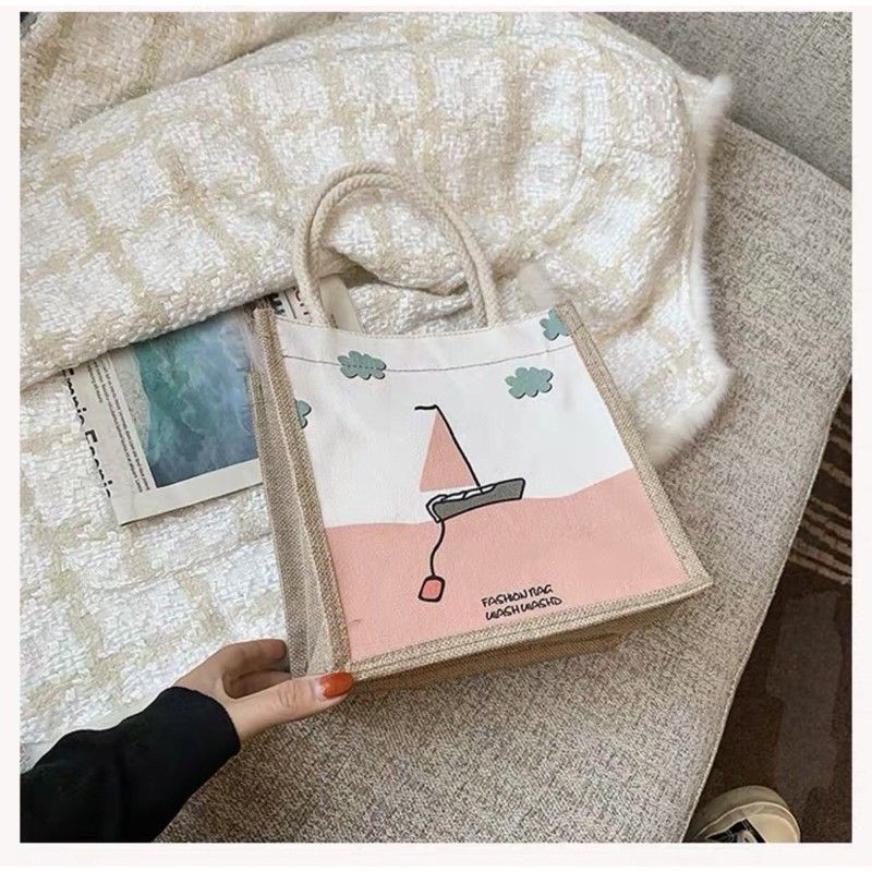 Túi Cói Vintage Đi Biển Phong Cách Hàn Quốc Hoạ Tiết Hoạt Hình Siêu Đáng Yêu | BigBuy360 - bigbuy360.vn