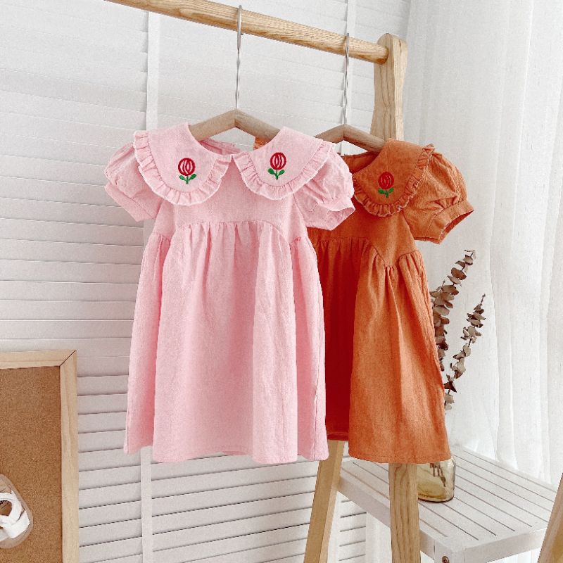 ✓8-22kg✓ Váy cổ sen thêu dáng basic mozi kids cho bé yêu