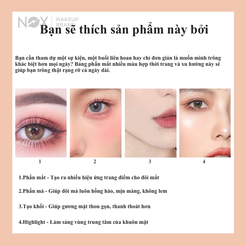 Bảng phấn mắt NOX 8 màu lâu trôi dễ tán cho người mới bắt đầu 14g | BigBuy360 - bigbuy360.vn