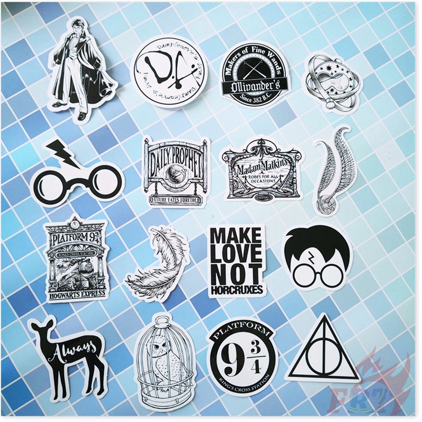 Bộ 30 miếng sticker họa tiết Harry Potter màu đen cho trang trí