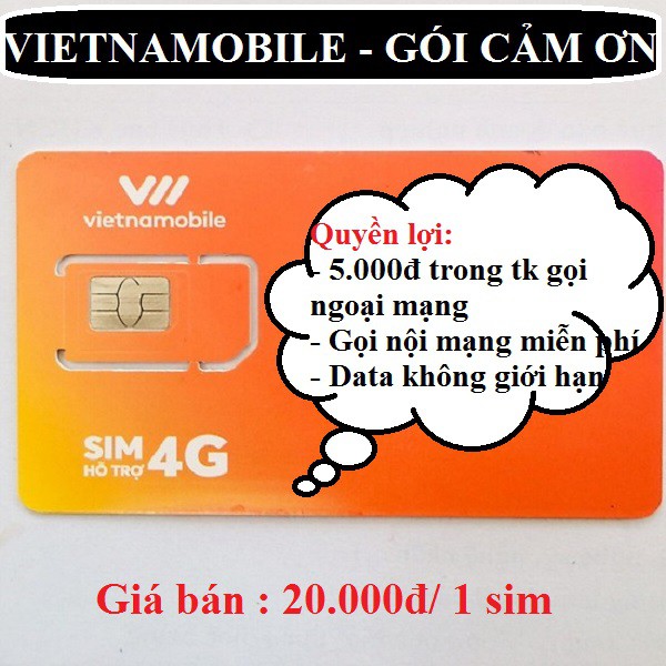 Sim Vietnamobile Gói Cước Cảm Ơn Data Không Giới Hạn