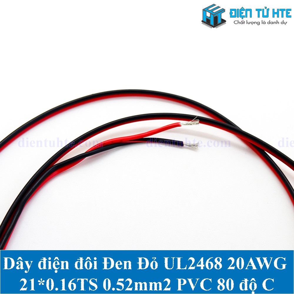 5 mét Dây điện đôi đỏ đen 2468 20AWG 21/0.16TS 0.52mm2 vỏ PVC 80 độ C