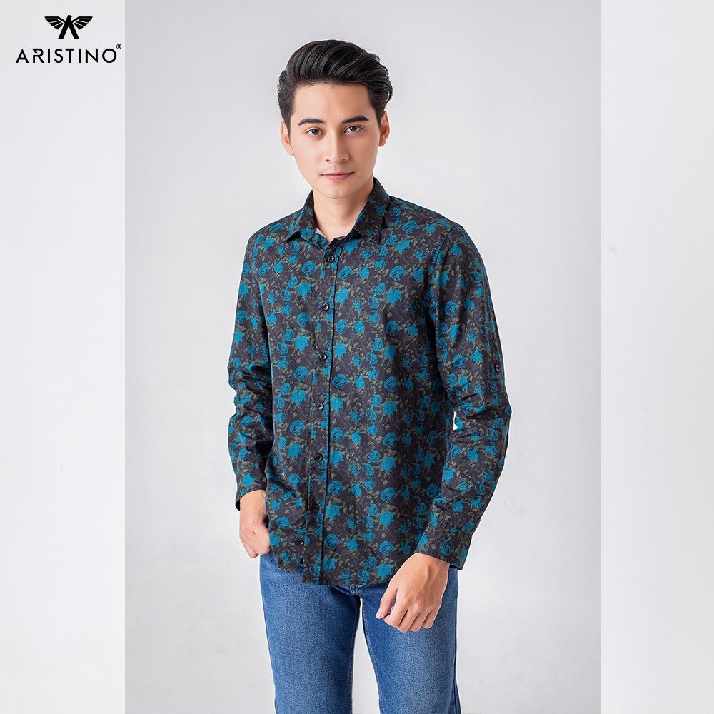 Áo sơ mi nam ARISTINO hoạ tiết hoa hồng trẻ trung, thời thượng, chất cotton thấm hút, thoáng mát - ALSM2609