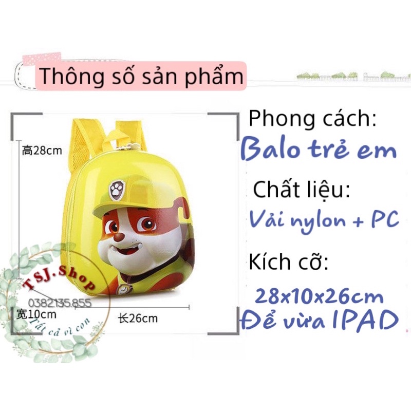 [QUÀ TẶNG 20K] Balo cho bé trai bé gái họa tiết hoạt hình chú chó cứu hộ Paw Patrol