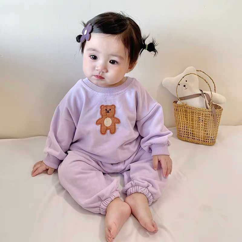 Bộ Áo Sweater Tay Dài In Hình Gấu Hoạt Hình + Quần Dài Thời Trang Mùa Thu Cho Bé Sơ Sinh