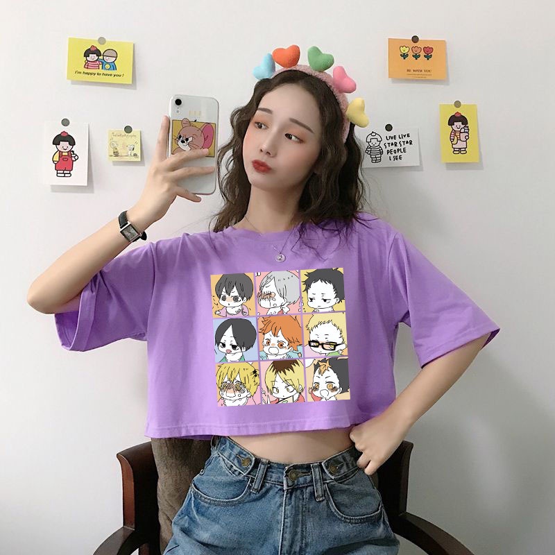 Áo Thun Crotop Form Rộng Tay Ngắn Chất Cotton Mền Mại In Hình Anime Nhật Bản Ulzzang Style Hàn Quốc TTT0134