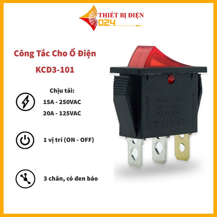 Công Tắc Bập Bênh KCD3-101 16A250V Dùng Trong Ổ Điện ( Có đèn )