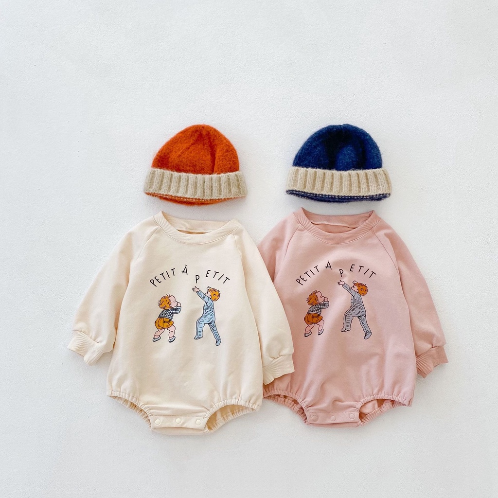 Bộ Áo Liền Quần Tay Dài Vải Cotton In Họa Tiết Dễ Thương Thời Trang Mùa Thu Cho Bé Sơ Sinh