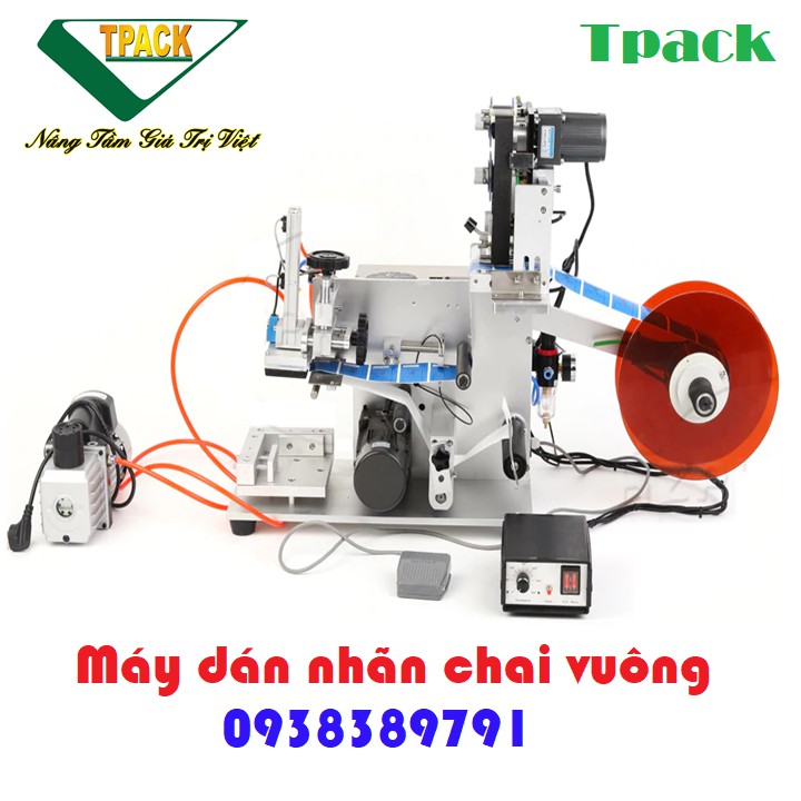 Máy dán nhãn chai vuông, dán nhãn bán tự động có in date