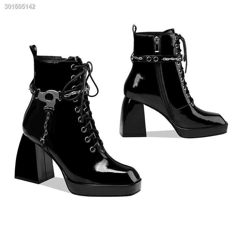 Giày Bốt Martin Cao Gót Đế Dày Mũi Vuông Bằng Da Thời Trang Thu Đông Cho Nữ 2021 8