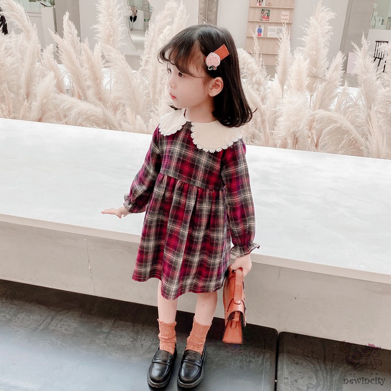 Đầm Dài Tay Kẻ Ca Rô Cho Bé