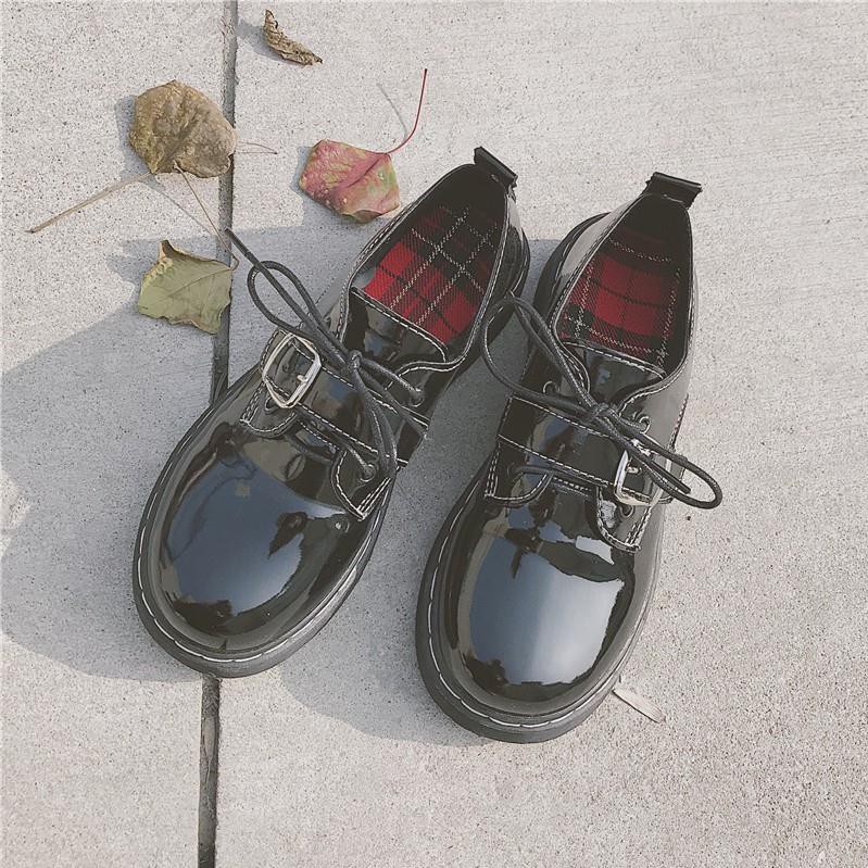 Giày ulzzang da bóng dây tròn có quai ngang Hàng quảng châu